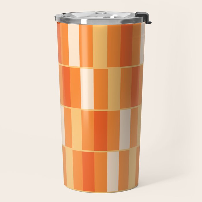 Long Blocks Retro Geometric Check Pattern in Tangerine Medium Orange Tones Travel Mug Gallery Image 2