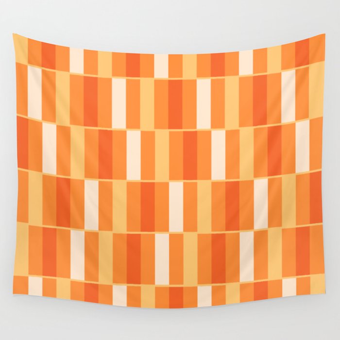 Long Blocks Retro Geometric Check Pattern in Tangerine Medium Orange Tones Wall Tapestry Gallery Image 4