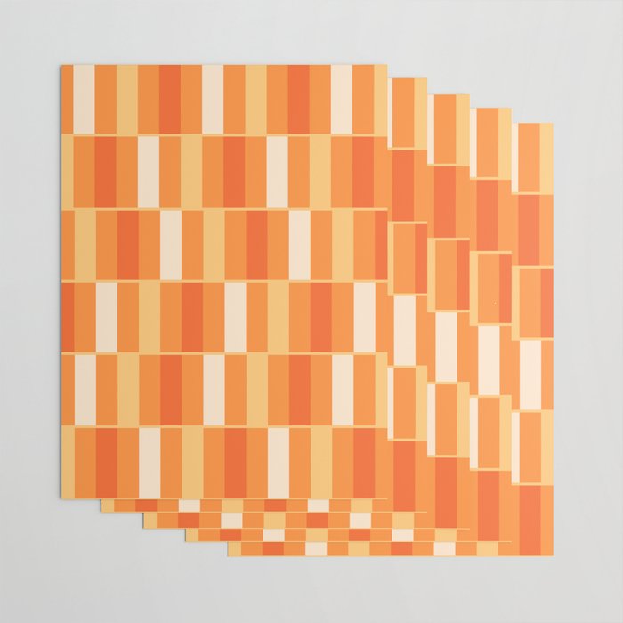 Long Blocks Retro Geometric Check Pattern in Tangerine Medium Orange Tones Wrapping Paper Gallery Image 3