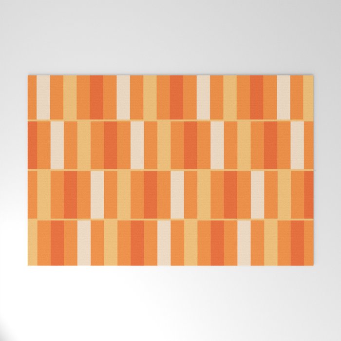 Long Blocks Retro Geometric Check Pattern in Tangerine Medium Orange Tones Welcome Mat Gallery Image 1