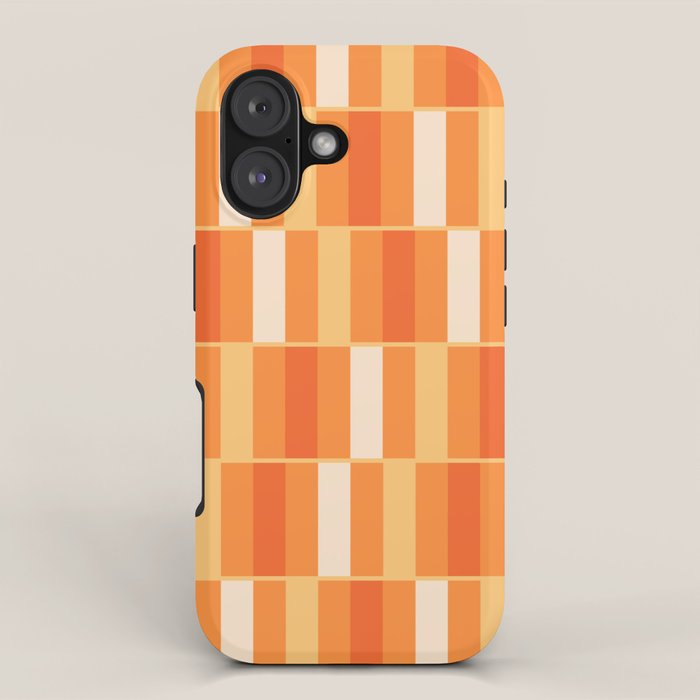 Long Blocks Retro Geometric Check Pattern in Tangerine Medium Orange Tones iPhone Case Gallery Image 1