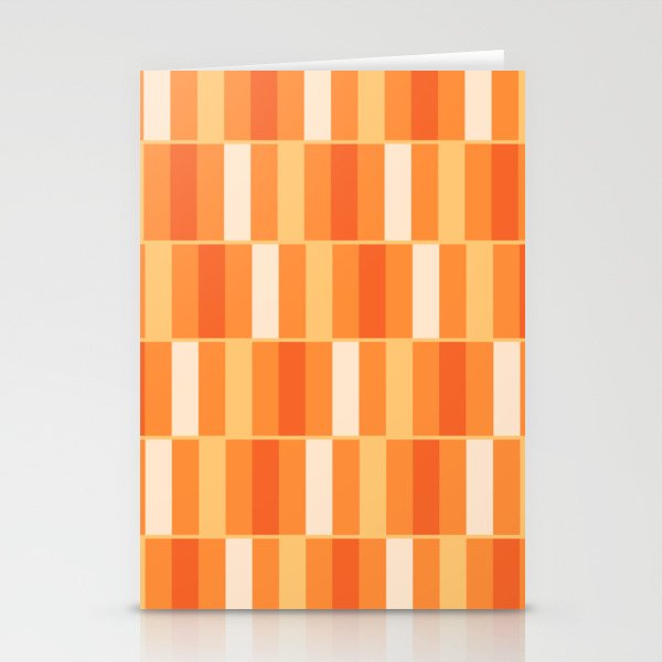 Long Blocks Retro Geometric Check Pattern in Tangerine Medium Orange Tones Stationery Card Gallery Image 1