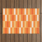 Long Blocks Retro Geometric Check Pattern in Tangerine Medium Orange Tones Outdoor Rug Gallery Image 1