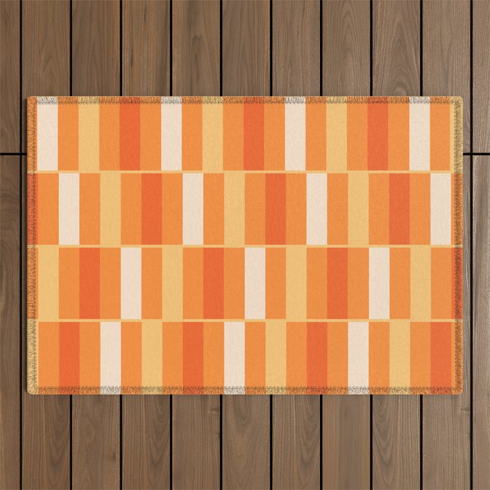 Long Blocks Retro Geometric Check Pattern in Tangerine Medium Orange Tones Outdoor Rug Gallery Image 1