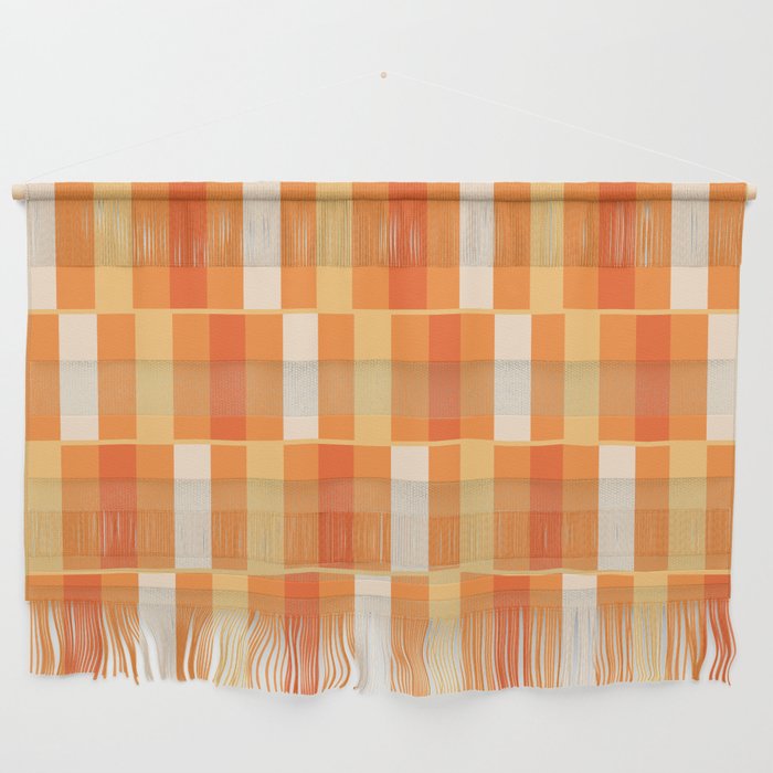 Long Blocks Retro Geometric Check Pattern in Tangerine Medium Orange Tones Wall Hanging Gallery Image 1