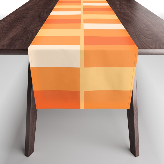 Long Blocks Retro Geometric Check Pattern in Tangerine Medium Orange Tones Table Runner Gallery Image 1