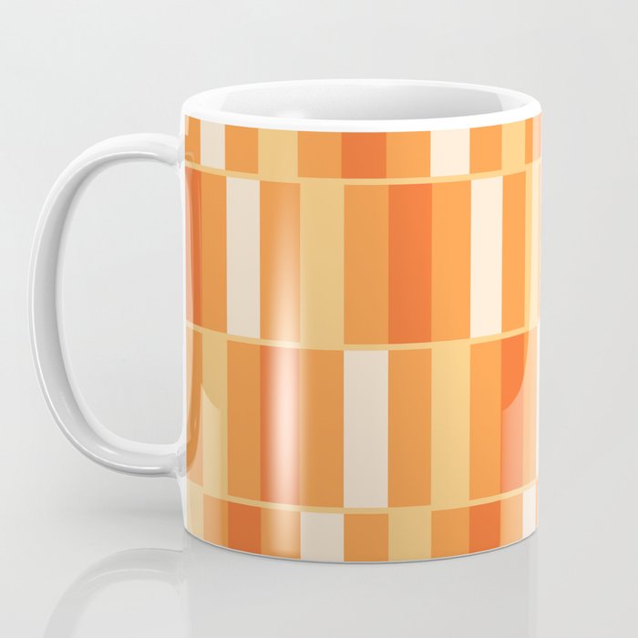 Long Blocks Retro Geometric Check Pattern in Tangerine Medium Orange Tones Coffee Mug Gallery Image 3