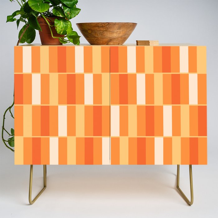Long Blocks Retro Geometric Check Pattern in Tangerine Medium Orange Tones Credenza Gallery Image 1