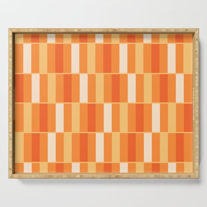 Long Blocks Retro Geometric Check Pattern in Tangerine Medium Orange Tones Serving Tray Gallery Image 1