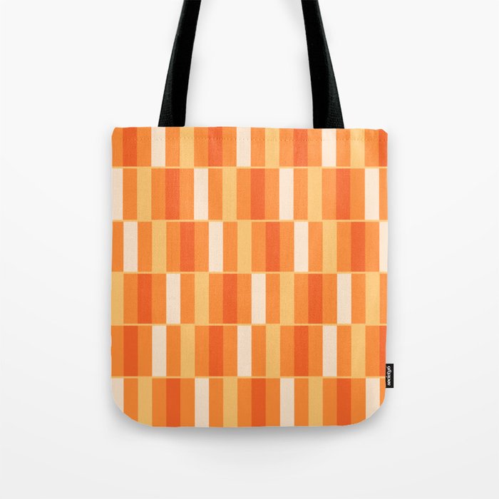 Long Blocks Retro Geometric Check Pattern in Tangerine Medium Orange Tones Tote Bag Gallery Image 1