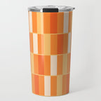 Long Blocks Retro Geometric Check Pattern in Tangerine Medium Orange Tones Travel Mug Gallery Image 1