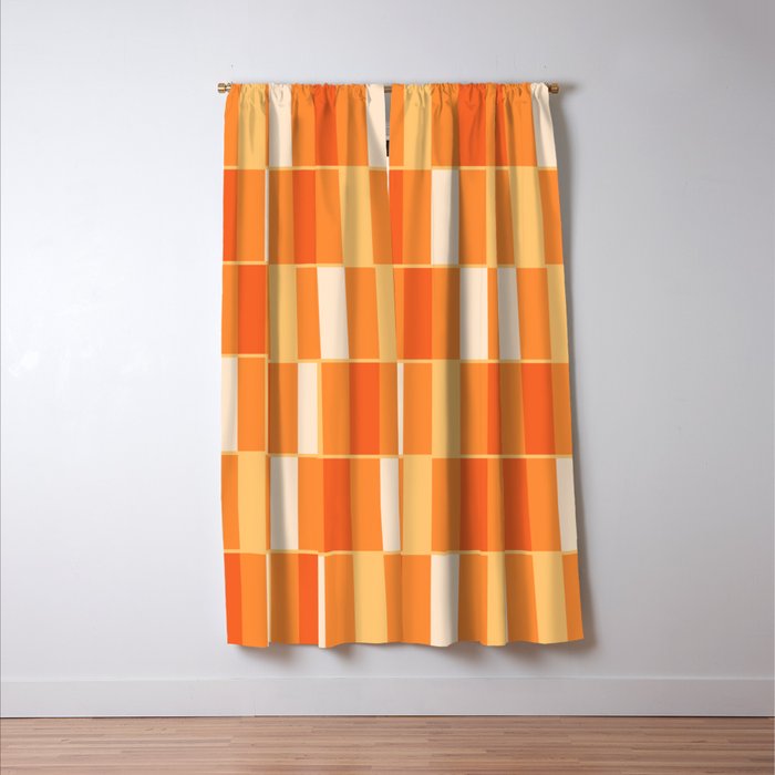 Long Blocks Retro Geometric Check Pattern in Tangerine Medium Orange Tones Window Curtain Gallery Image 3