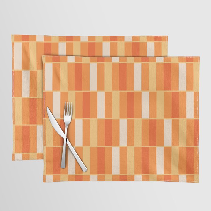 Long Blocks Retro Geometric Check Pattern in Tangerine Medium Orange Tones Placemat Gallery Image 1