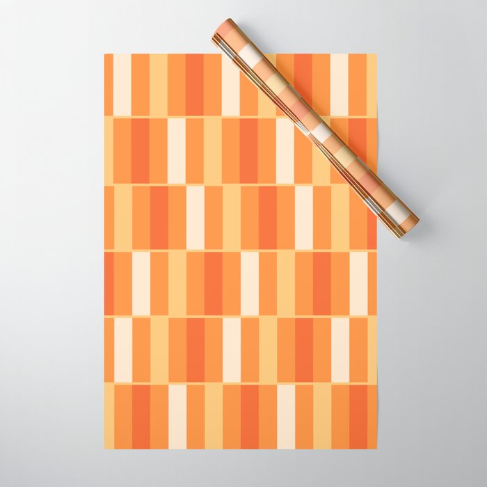 Long Blocks Retro Geometric Check Pattern in Tangerine Medium Orange Tones Wrapping Paper Gallery Image 1
