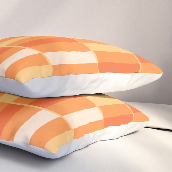Long Blocks Retro Geometric Check Pattern in Tangerine Medium Orange Tones Pillow Sham Gallery Image 3