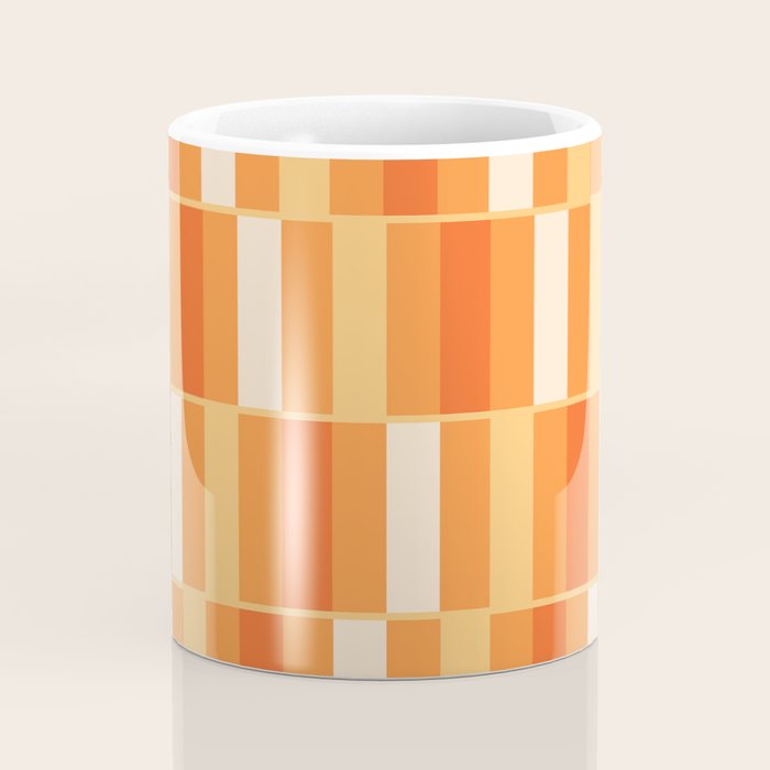 Long Blocks Retro Geometric Check Pattern in Tangerine Medium Orange Tones Coffee Mug Gallery Image 4