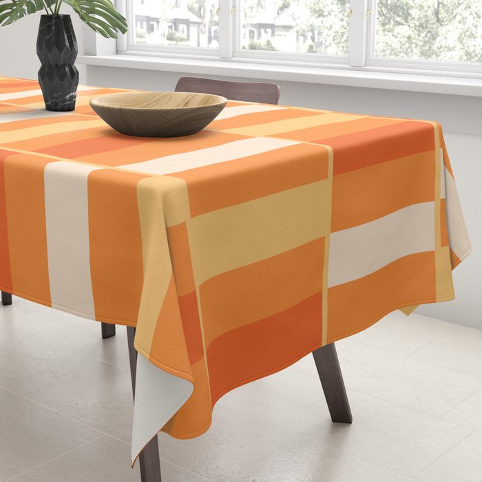 Long Blocks Retro Geometric Check Pattern in Tangerine Medium Orange Tones Tablecloth Gallery Image 3