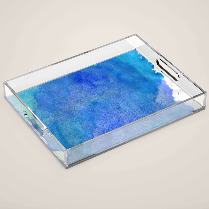 Hand painted abstract blue green watercolor brushstrokes Acrylic Tray Gallery Image 1