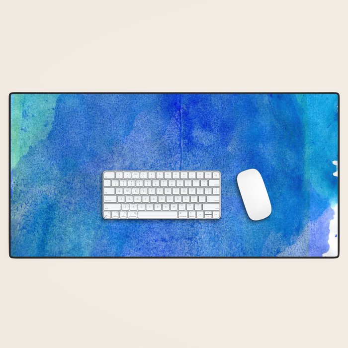 Hand painted abstract blue green watercolor brushstrokes Desk Mat Gallery Image 1