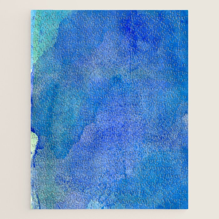 Hand painted abstract blue green watercolor brushstrokes Jigsaw Puzzle Gallery Image 1