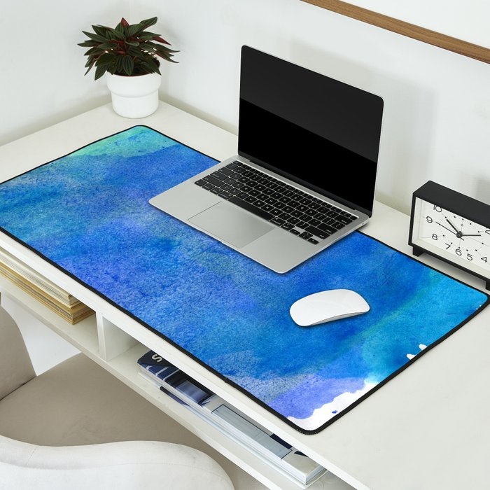 Hand painted abstract blue green watercolor brushstrokes Desk Mat Gallery Image 2