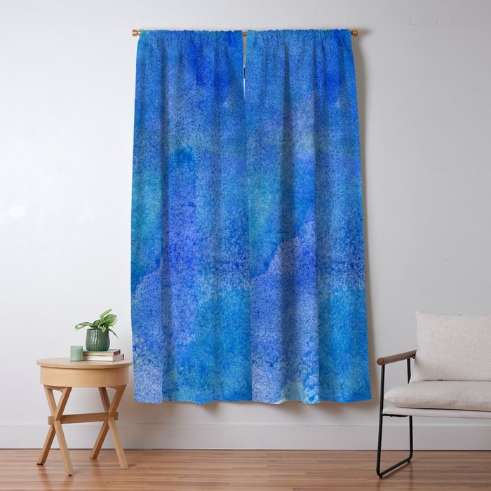 Hand painted abstract blue green watercolor brushstrokes Window Curtain Gallery Image 5