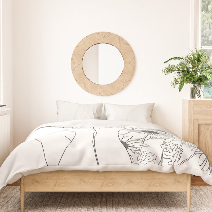 Minimal Line Art Girl with Sunflowers Duvet Cover Gallery Image 3