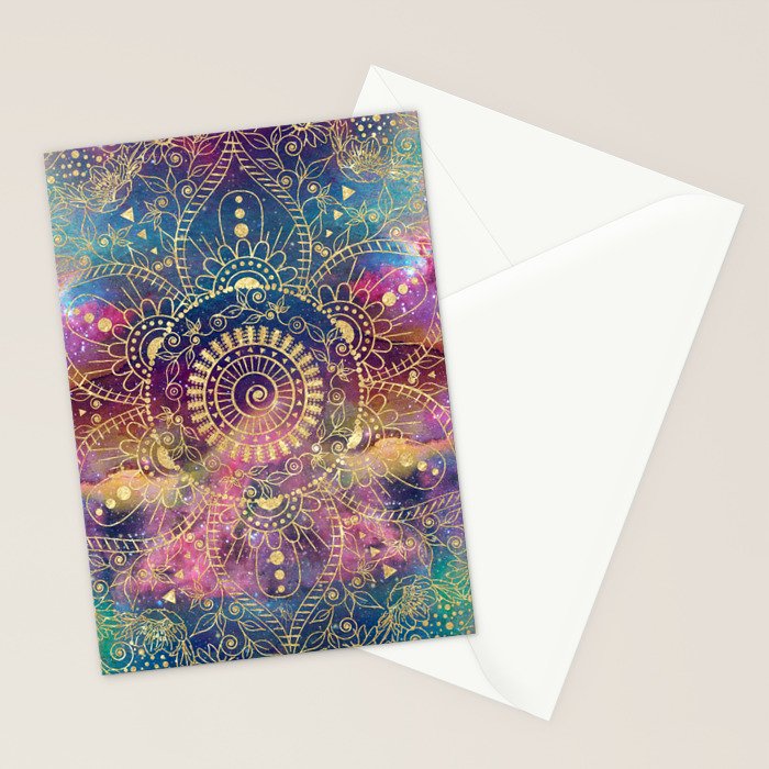 Gold watercolor and nebula mandala Stationery Card Gallery Image 2