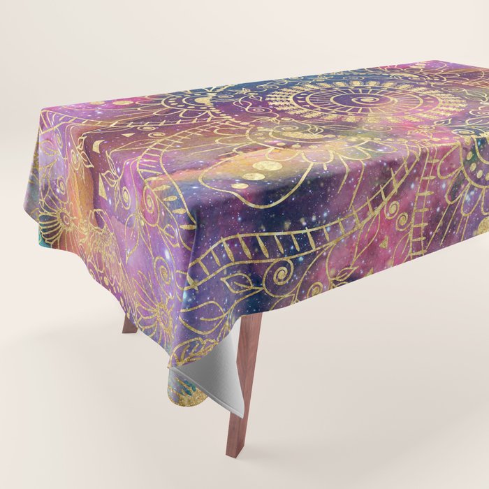 Gold watercolor and nebula mandala Tablecloth Gallery Image 1