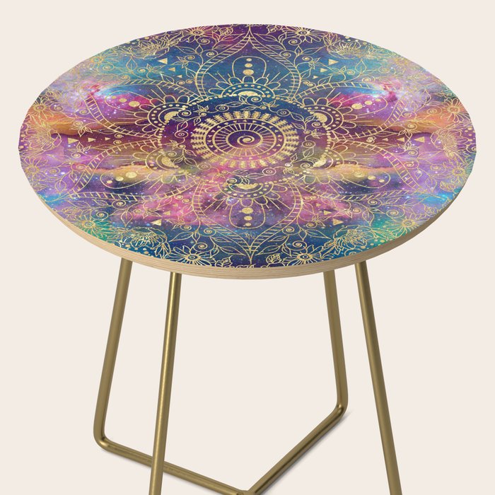 Gold watercolor and nebula mandala Side Table Gallery Image 2