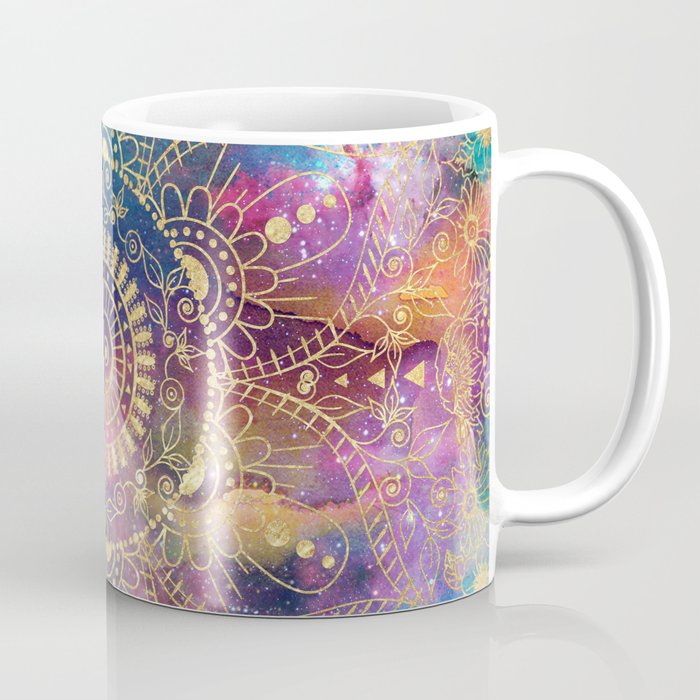 Gold watercolor and nebula mandala Coffee Mug Gallery Image 1