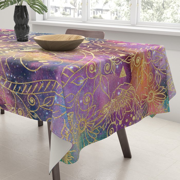 Gold watercolor and nebula mandala Tablecloth Gallery Image 3