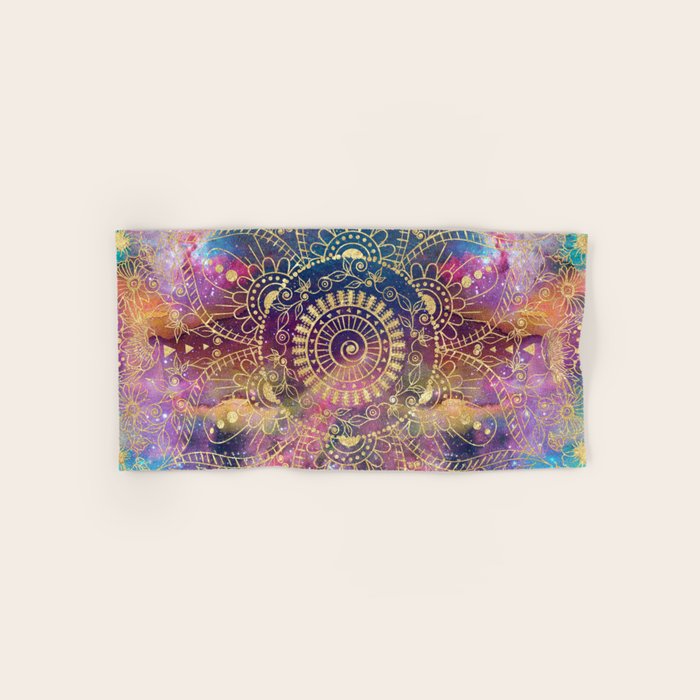 Gold watercolor and nebula mandala Bath Towel Gallery Image 1