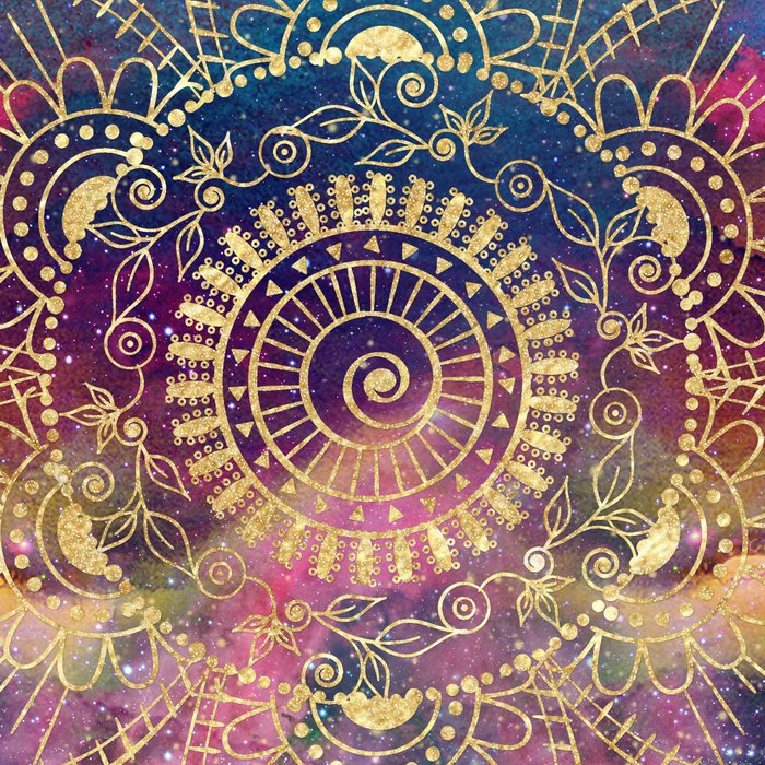 Gold watercolor and nebula mandala Coffee Mug Gallery Image 2