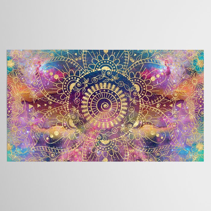 Gold watercolor and nebula mandala Tablecloth Gallery Image 2
