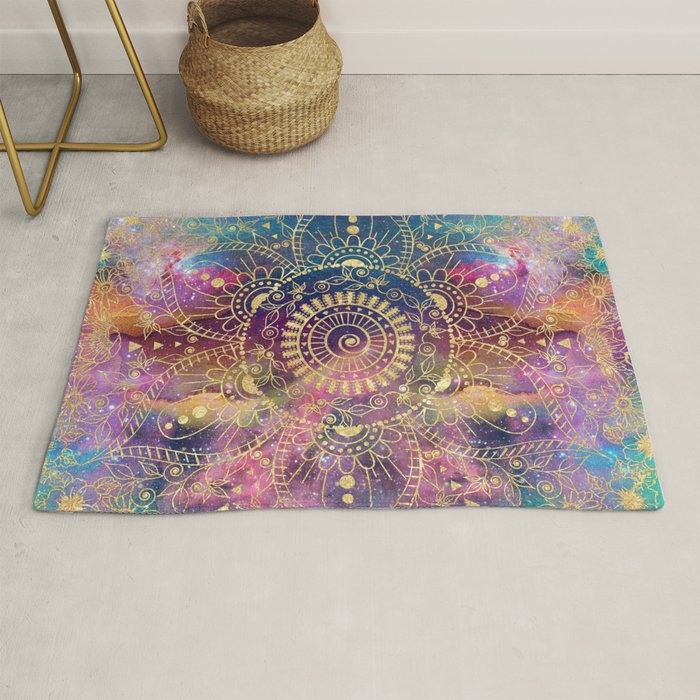 Gold watercolor and nebula mandala Rug Gallery Image 1