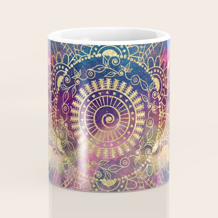 Gold watercolor and nebula mandala Coffee Mug Gallery Image 4