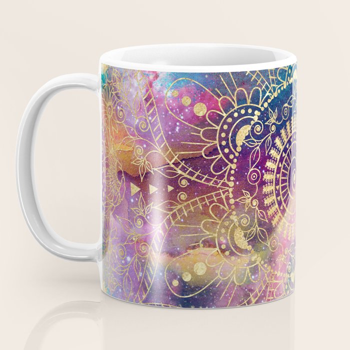 Gold watercolor and nebula mandala Coffee Mug Gallery Image 3