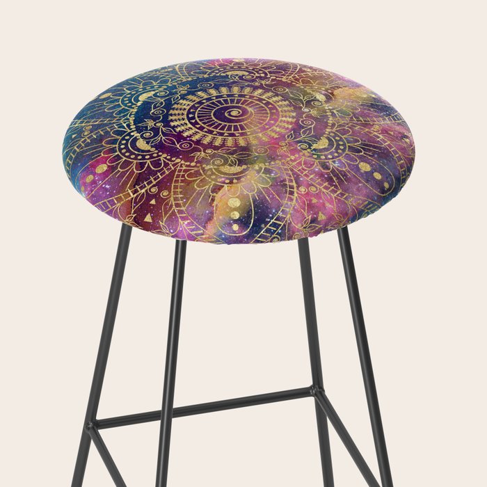 Gold watercolor and nebula mandala Stool Gallery Image 2
