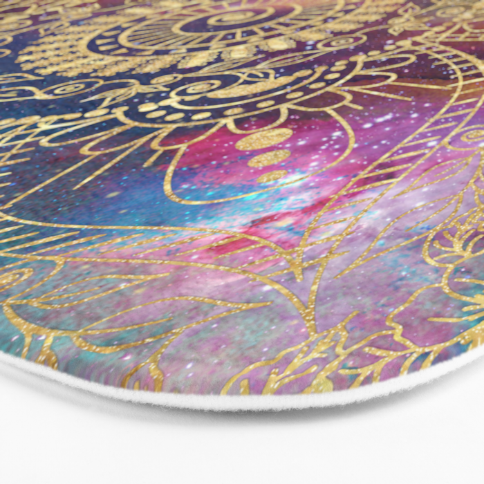 Gold watercolor and nebula mandala Bath Mat Gallery Image 3