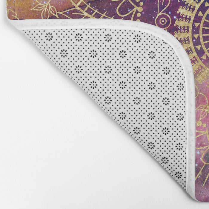 Gold watercolor and nebula mandala Bath Mat Gallery Image 2