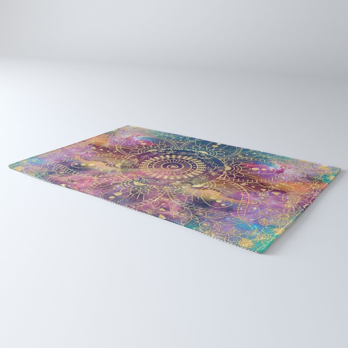 Gold watercolor and nebula mandala Rug Gallery Image 3