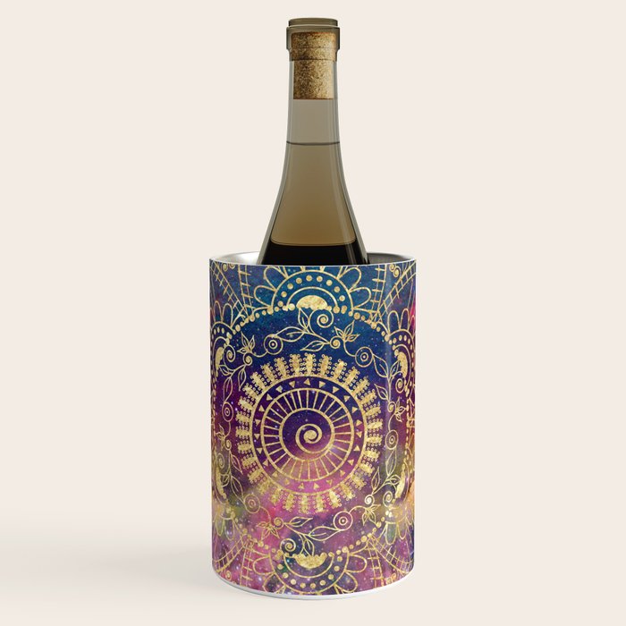 Gold watercolor and nebula mandala Wine Chiller Gallery Image 1