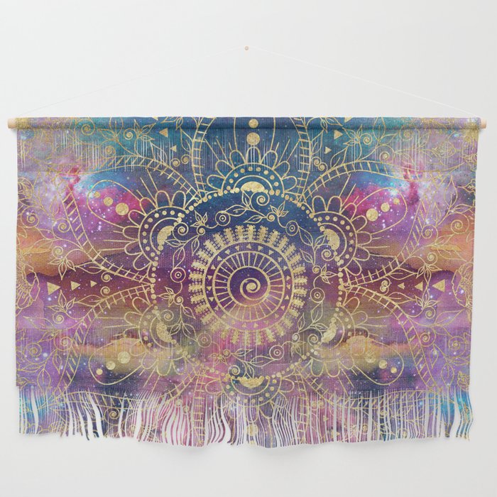 Gold watercolor and nebula mandala Wall Hanging Gallery Image 1
