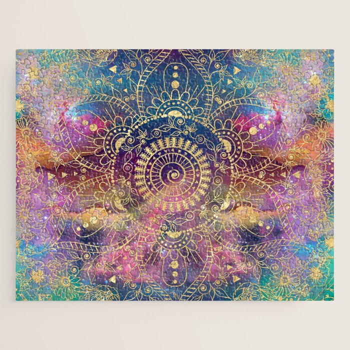 Gold watercolor and nebula mandala Jigsaw Puzzle Gallery Image 1