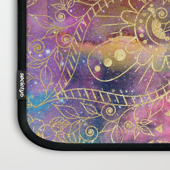 Gold watercolor and nebula mandala Laptop Sleeve Gallery Image 3
