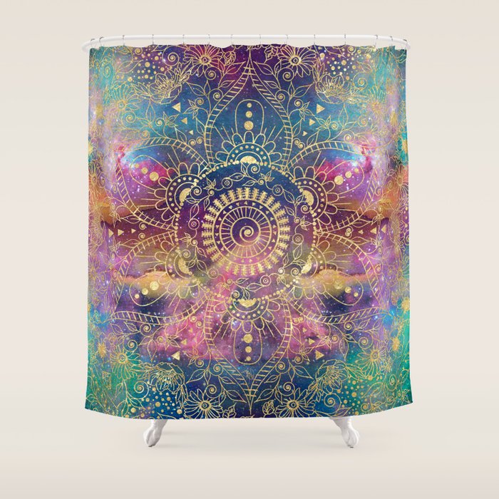 Gold watercolor and nebula mandala Shower Curtain Gallery Image 1