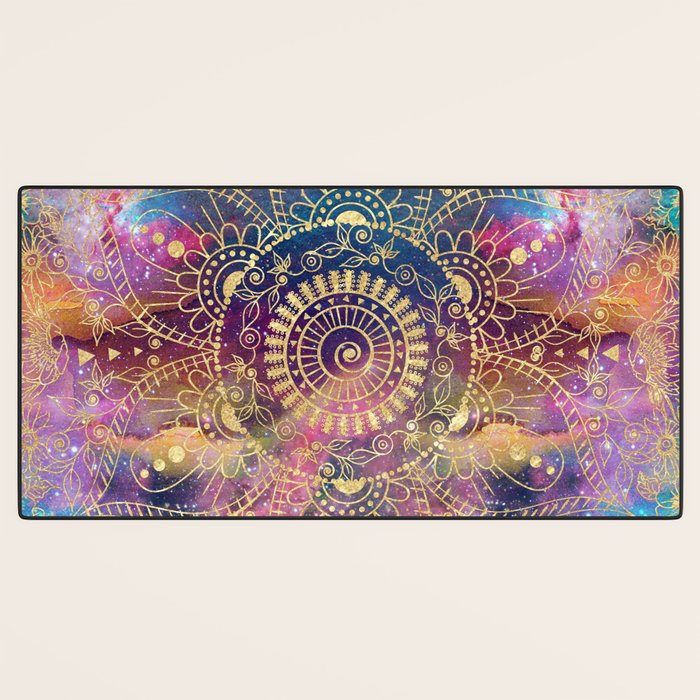 Gold watercolor and nebula mandala Desk Mat Gallery Image 3