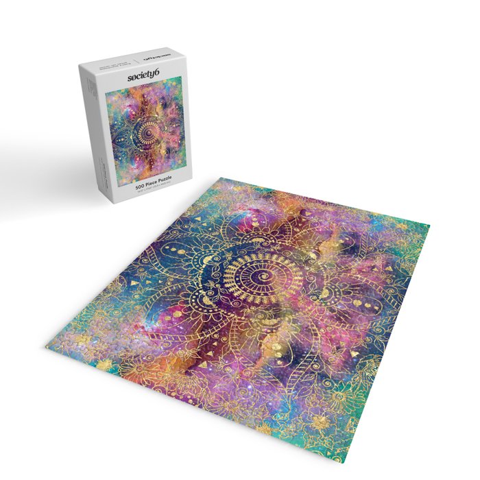 Gold watercolor and nebula mandala Jigsaw Puzzle Gallery Image 2