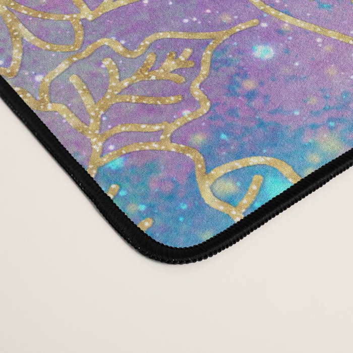 Gold watercolor and nebula mandala Desk Mat Gallery Image 4